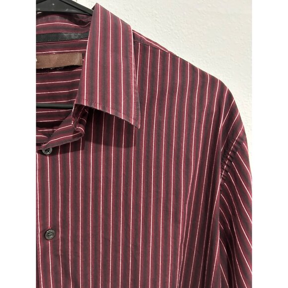 Perry Ellis Mens Red & White Striped Long Sleeve Button-Up Shirt XL 100% Cotton - Picture 4 of 8